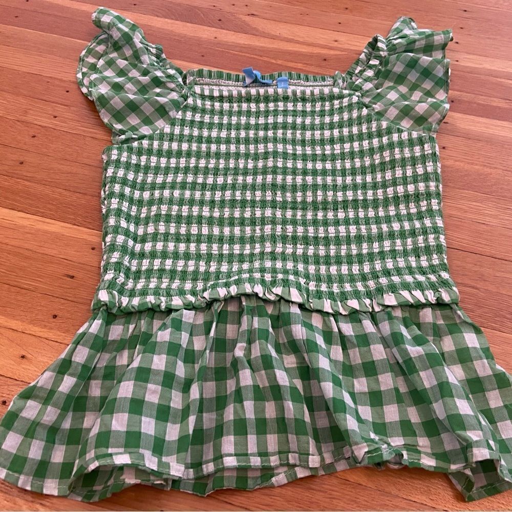 Draper James RSVP green/white plaid peplum top - Picture 2 of 2